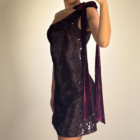 Burgundy Sequined Mini Dress - Picture 2 of 5
